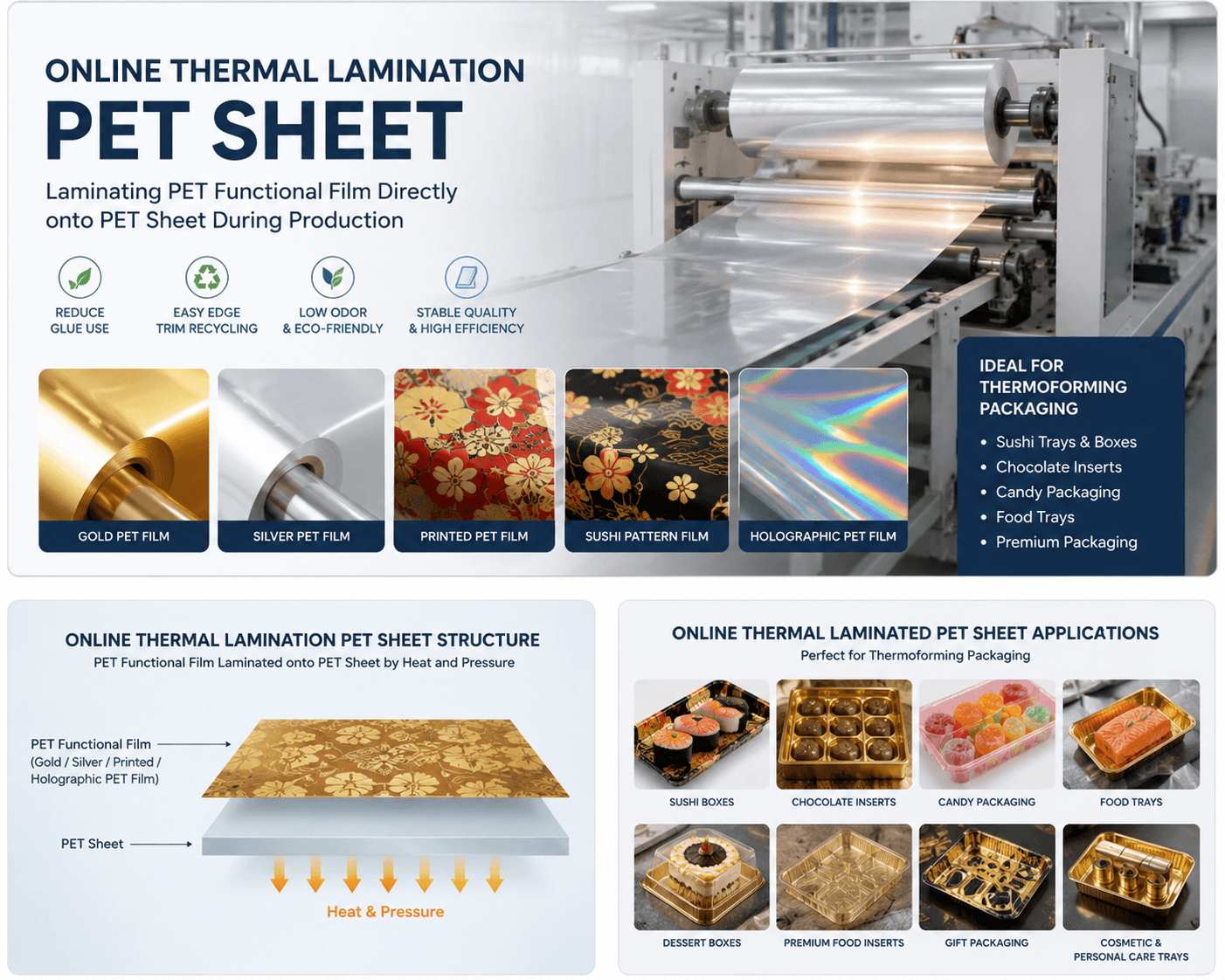 Online Thermal Lamination PET Sheet: Gold, Silver & Printed PET Film for Thermoforming