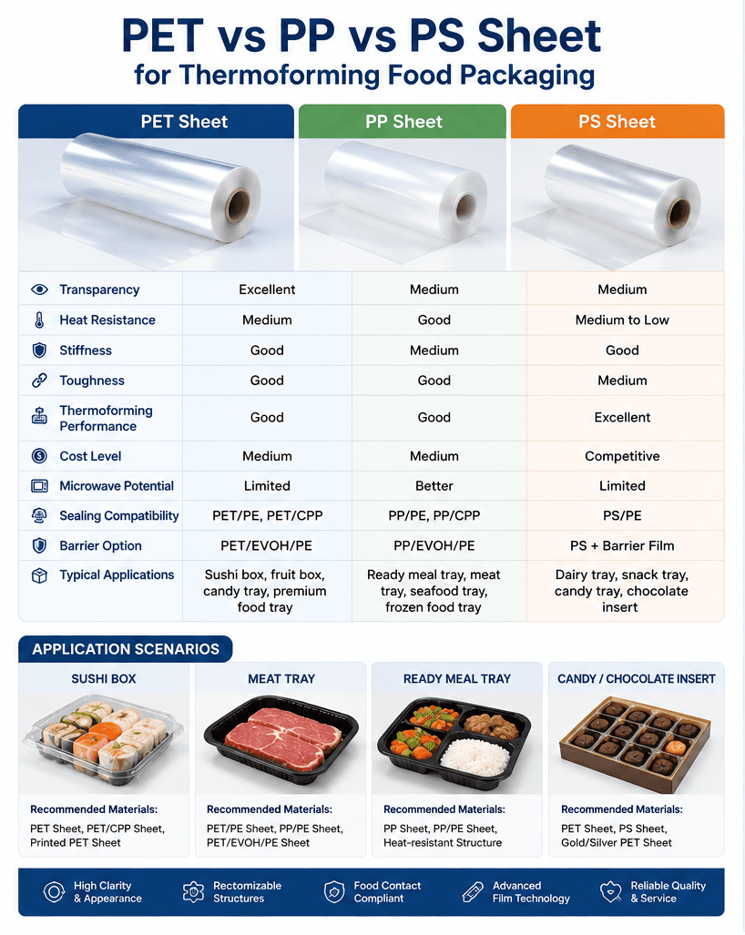 PET vs PP vs PS Sheet for Thermoforming Food Packaging